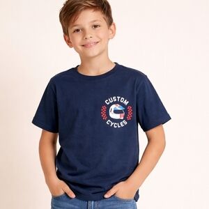 Custom Cycles Boys Size 10 Navy Graphic T-Shirt 100% Cotton